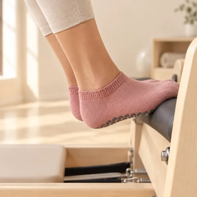 Fan Ankle Grip Socks in the studio