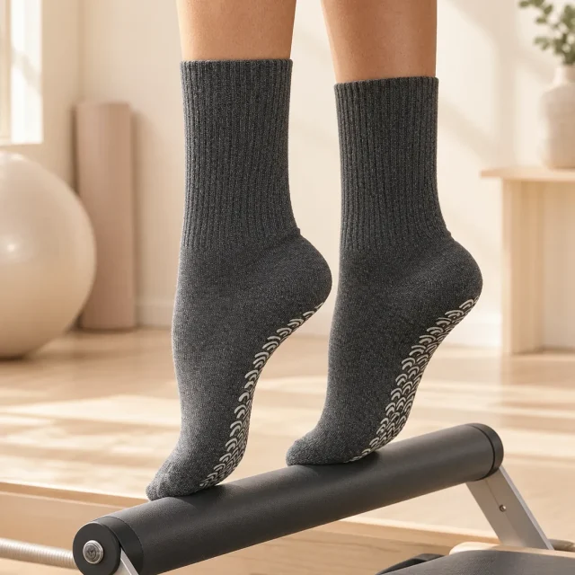 Fan Crew Grip Socks in the studio