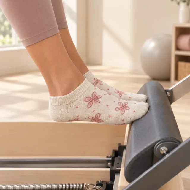 Petal Ankle Grip Socks in the studio