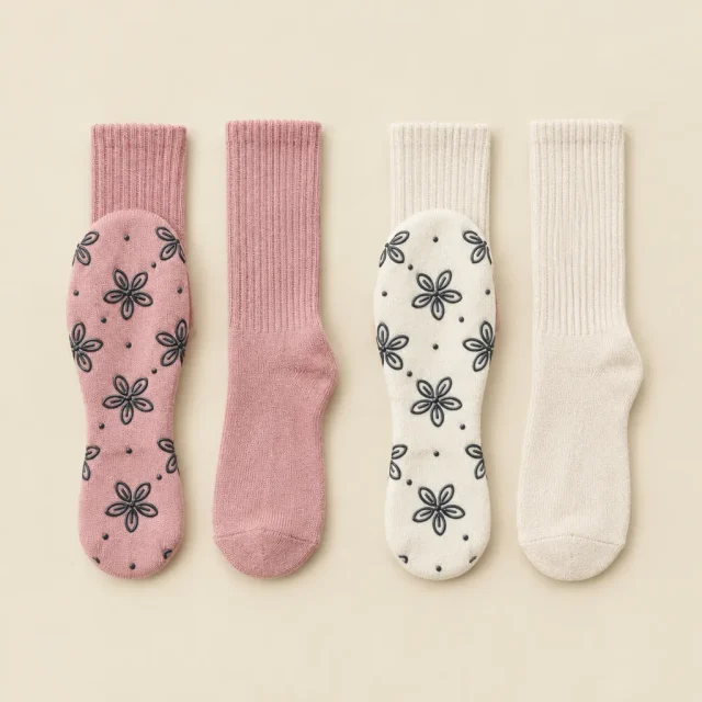 Petal Crew Grip Socks laid flat