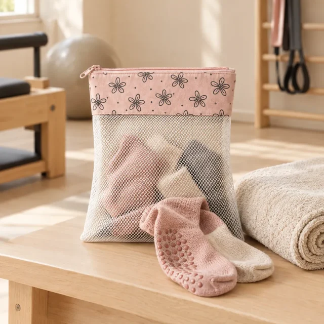 Petal Mesh Wash Bag in the studio