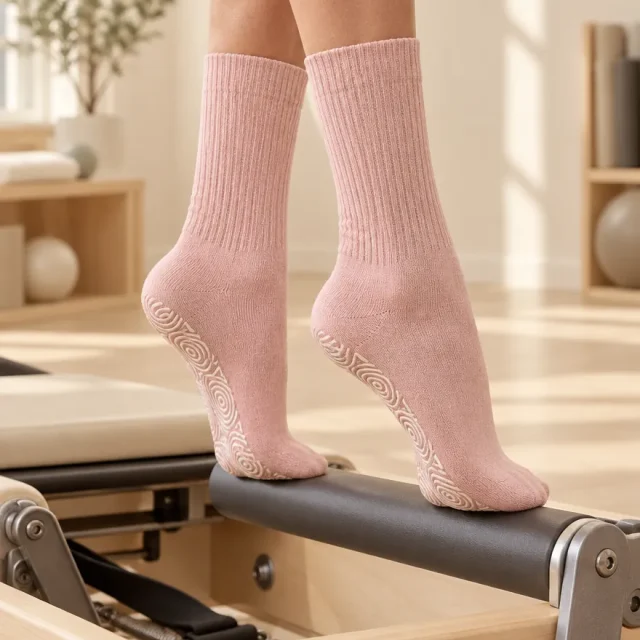 Ripple Crew Grip Socks in the studio