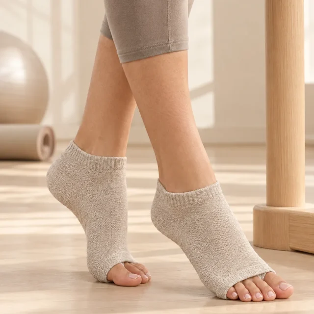 Ripple Toeless Grip Socks in the studio