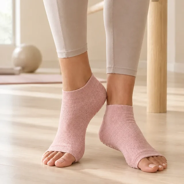 Tide Toeless Grip Socks in the studio